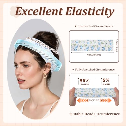Wide Headbands for Women - 6 Pack Non-Slip Soft Elastic Hair Bands - Blue Print