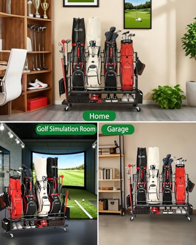 Golf Bag Organizer with Wheels - Holds 4 Bags, Black