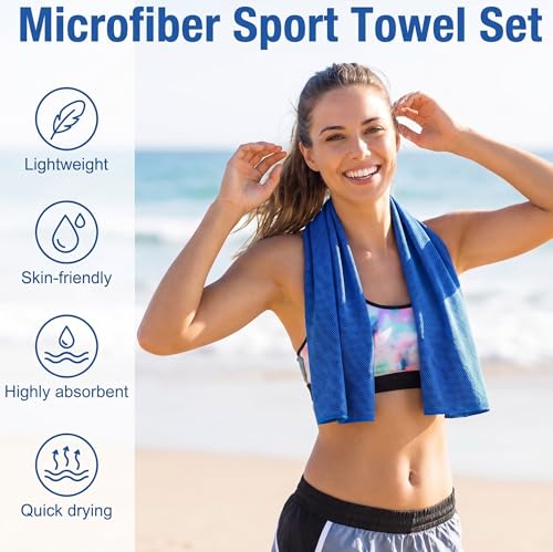 Cooling Towels - 4 Packs Lightweight Soft Breathable Towels for Neck & Face - Light Blue, Red, Orange & Green