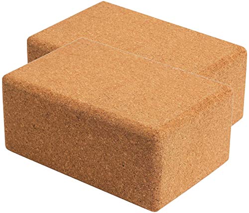 Cork Yoga Blocks 2 Pack - Natural Non-Slip Blocks, 9"x6"x4"