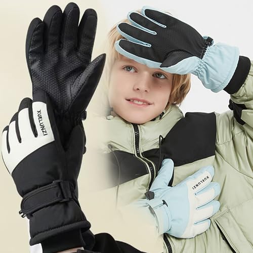 Kids Waterproof Winter Ski Gloves - Black, 9.8x4.3in