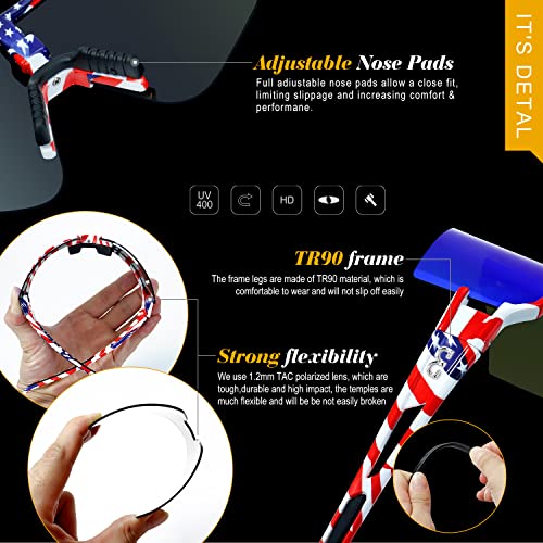 Polarized Sports Sunglasses with UV400 Protection - Flag & Blue Lens