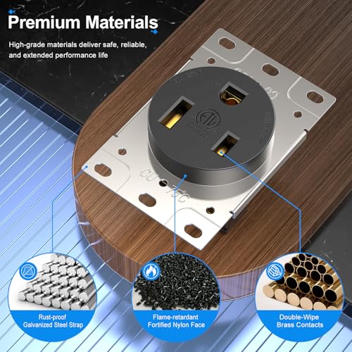 NEMA 6-50R Receptacle 50A Welder Wall Socket 250V 240V 220V Outlet Flush Mount Grounding Side Wired Industrial Grade for EV Charger Heater Plasma Cutters Electric Stove ETL Listed