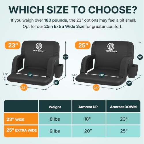 Extra Wide Stadium Seats with Back Support - Black 2PC