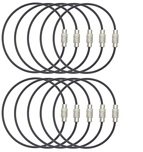 Stainless Steel Wire Cable Key Chain - Easy Lock, 5.9 In, Black