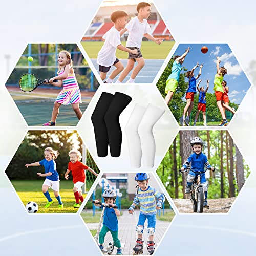 Kids Compression Leg Sleeves - 2 Pairs, Black & White, Medium