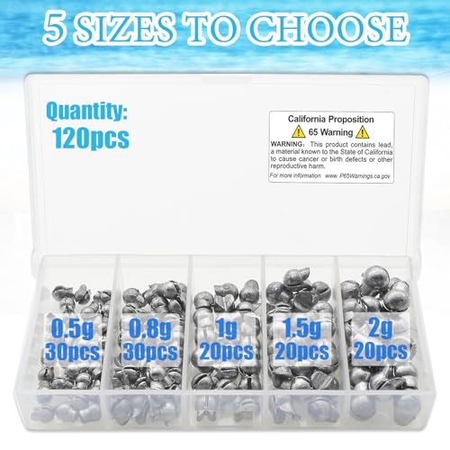 120pcs Lead Split Shot Fishing Sinkers - Assorted Weights Set