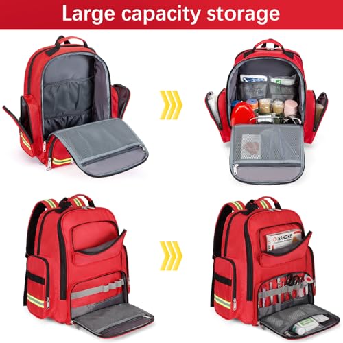Large Red First Aid Backpack - Emergency Medical Supplies Bag