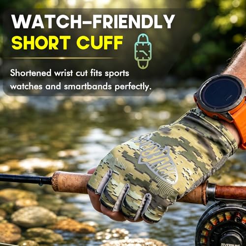 UPF 50+ Fingerless Fishing Gloves - Short Cuff Breathable - Small / CamoKhaki