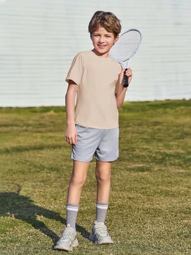 Boys Quick-Dry Athletic Performance T-Shirt - Light Khaki, 9-10 Years