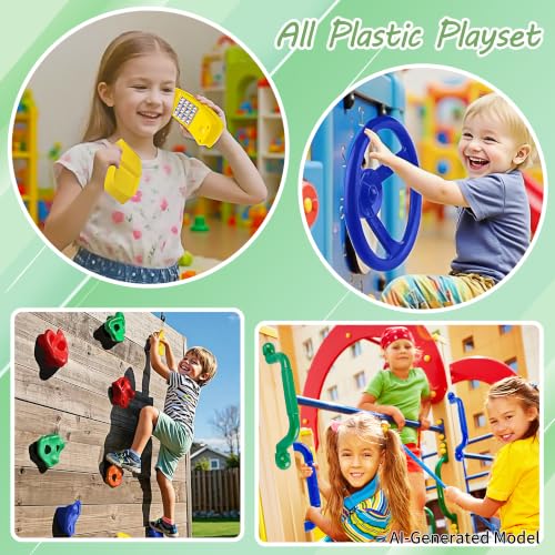 Kids Climbing Holds Set with Handles & Steering Wheel - Indoor & Outdoor Play Equipment