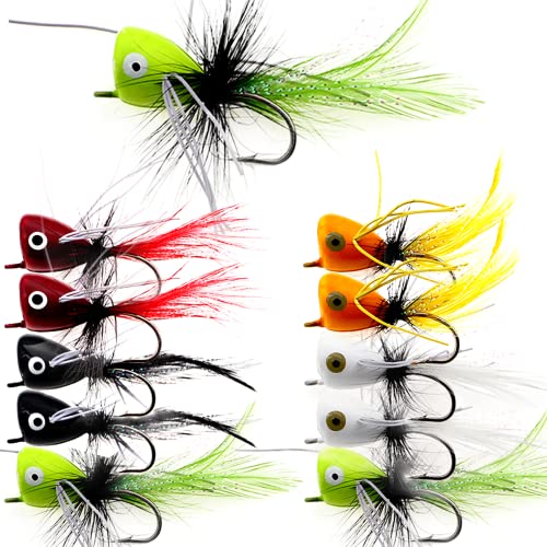 Fly Fishing Poppers Kit - 10pcs Topwater Lures for Bass & Trout