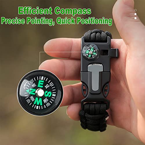 Oadnfa Black Survival Paracord Bracelet Kit with Fire Starter & Compass - 5-in-1 Camping Gear
