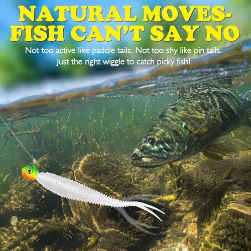 Luckyfishing Pearl White 3.5in Soft Plastic Baits 30pcs Forked Tail for Bass Walleye