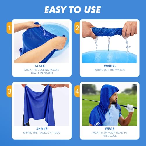 Cooling Hoodie Towel - Instant Cooling, UPF 50 Sun Protection, Royal Blue