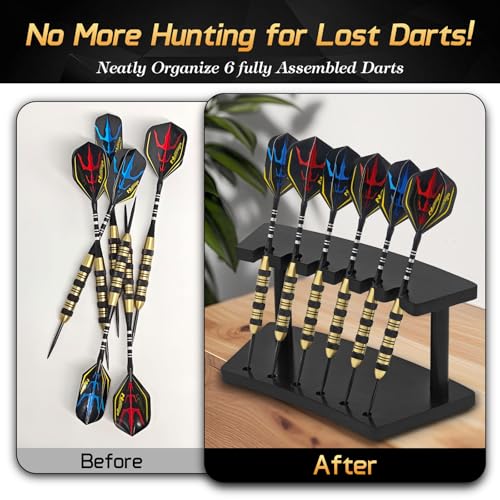 Wooden Dart Holder Stand for Desk or Shelf - Holds 6 Steel & Soft Tip Darts