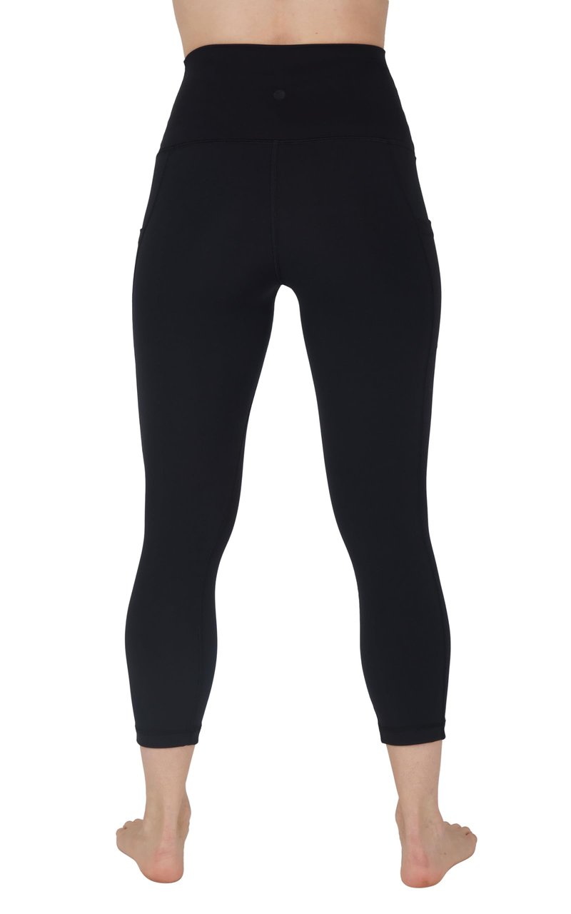 Yogalicious High Waist Squat Proof Yoga Capri Leggings with Pockets for Women - Black Lux Super High Waist with Pocket - Large