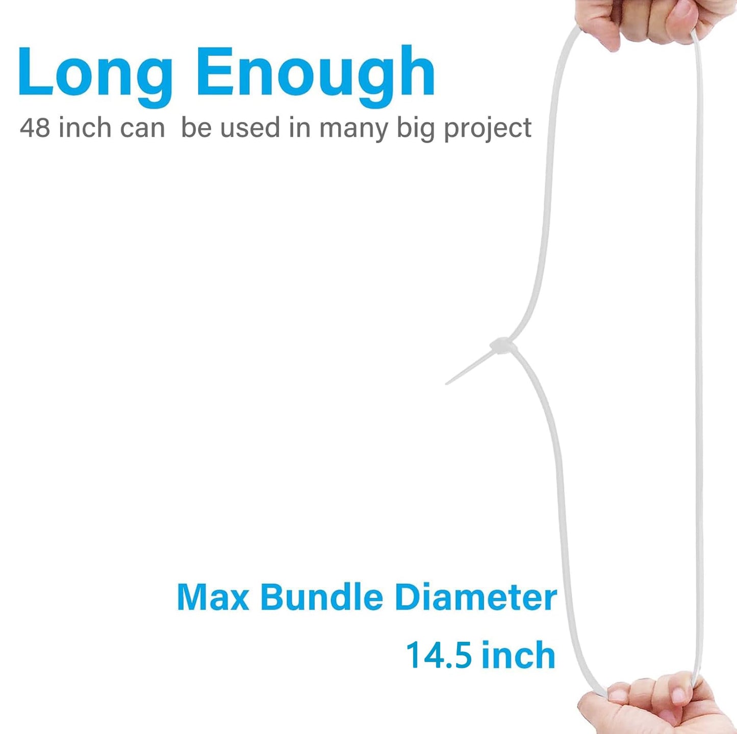 48 inch white heavy duty zip ties, UV-resistant, extra long nylon cable ties, 12 pieces, 200 lb tensile strength