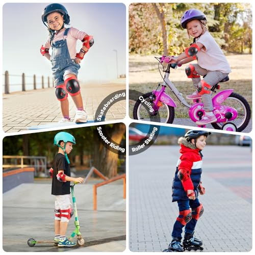 Kids Protective Gear Set - Knee Pads, Elbow Pads & Wrist Guards - Red, Small