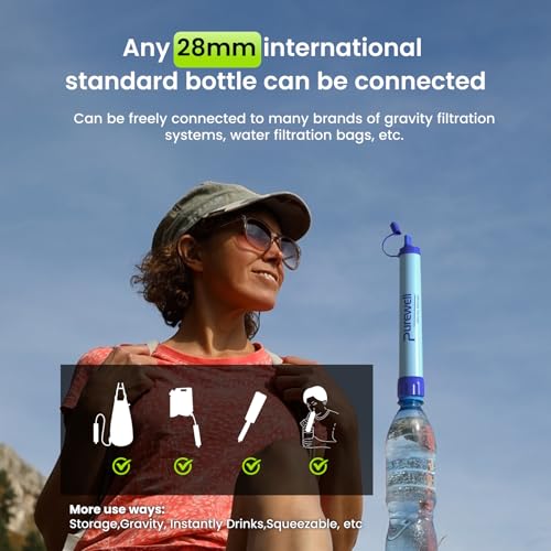 Purewell 4-Pack Water Filter Straws for Camping Hiking Survival Emergency Gear