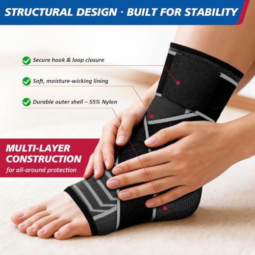 Adjustable Ankle Brace for Plantar Fasciitis Relief - Grey, Large