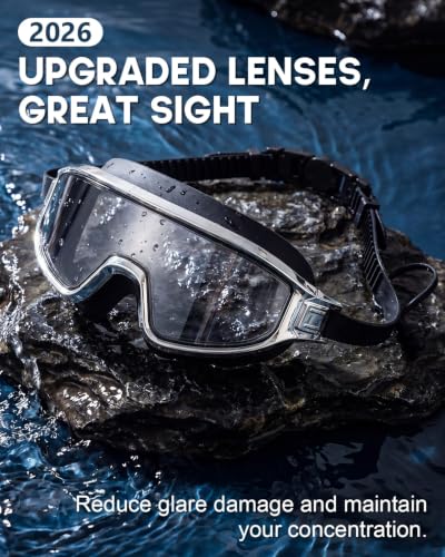 Swim Goggles 2 Pack - Rimless Wide View Anti-Fog UV - Electroplated Silver