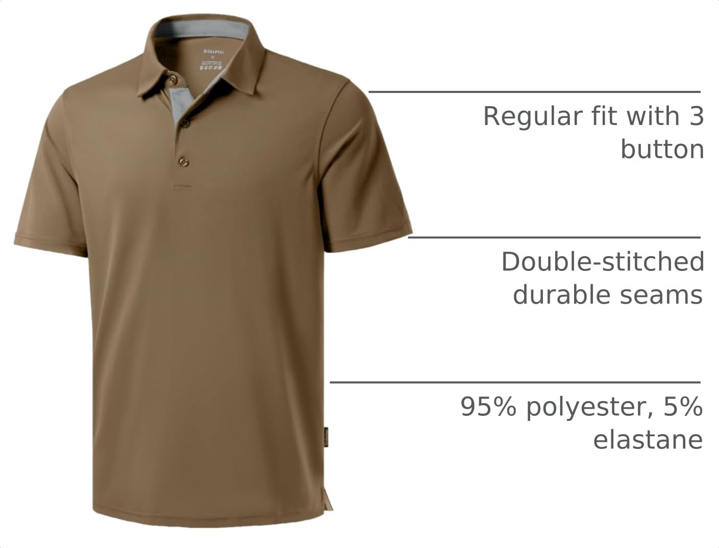 Men's Golf Polo Shirts Dry Fit Short Sleeve Shirt, Khaki, M