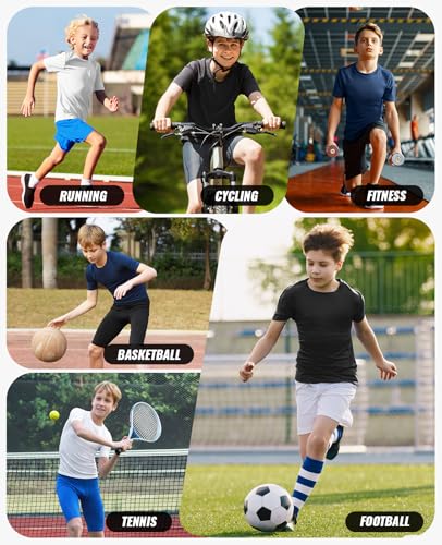 Boys Compression Shirt - Youth Athletic Quick Dry Base Layer - Small / White