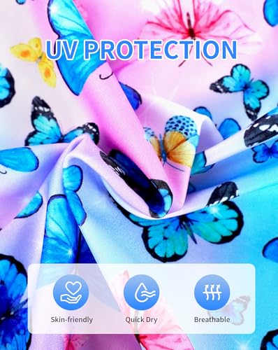 Girls One-Piece Swimsuit Quick Dry Butterfly - 9-10 Years Blue Pink