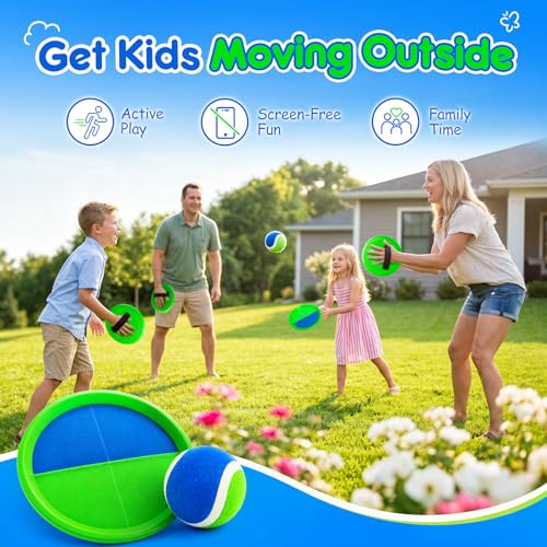 Everich Toy Blue-Green Sticky Paddle Ball Set for Kids & Toddlers, 2 Paddles & Balls, Outdoor Beach & Pool Toy
