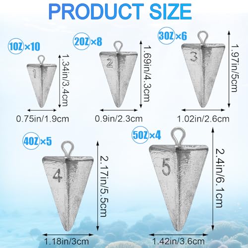 Pyramid Sinkers Fishing Weights - 1oz, 10pcs Durable Lead Sinkers