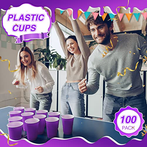 Lounsweer 100 Pack Purple 16 oz Plastic Party Cups - Disposable Drinkware