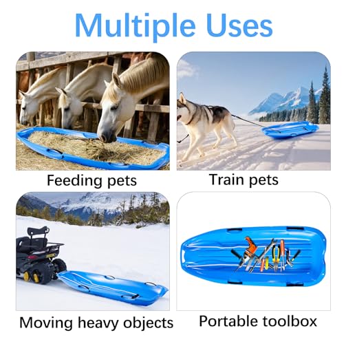 48-Inch Toboggan Snow Sled with 4 Handles - Blue/Green/Red