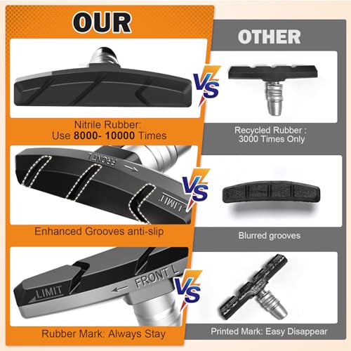 70mm V-Brake Bike Brake Pads - 6 Pcs Set with Wrench & Shims - Black