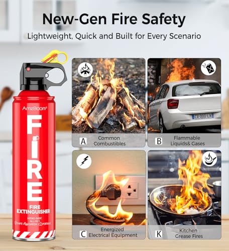 AmzBoom 2-Pack Fire Extinguisher Set for Home, Car, Kitchen & Grill with Mounting Brackets