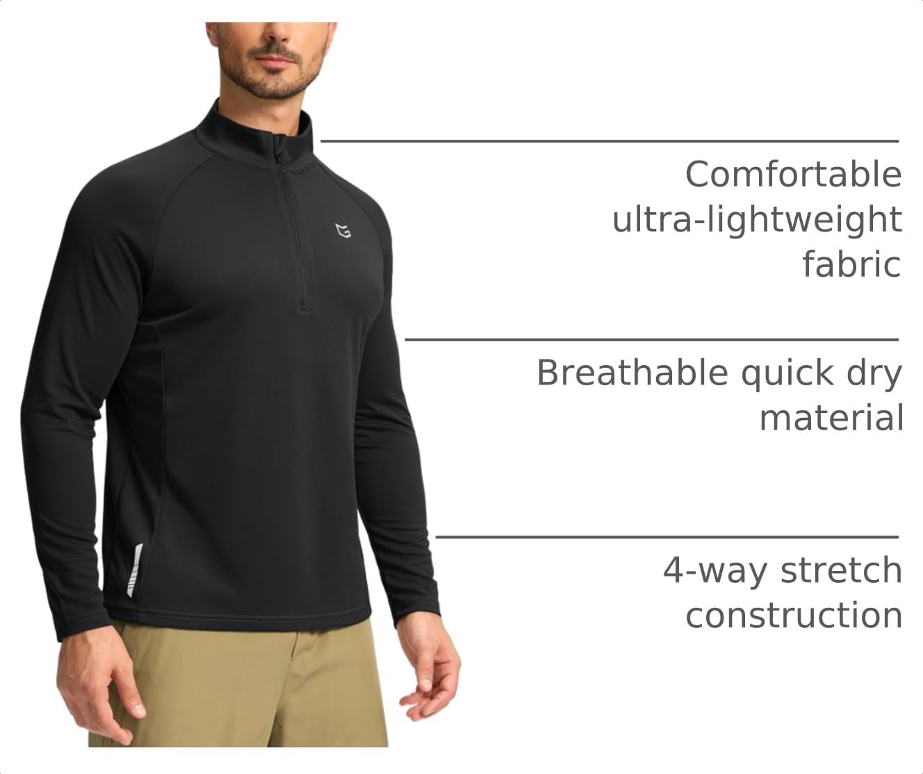 G Gradual Men's Running Shirts Long Sleeve Athletic Shirt Lightweight Quick Dry Quarter Zip Pullover for Men Workout Gym Golf(Black,XL)