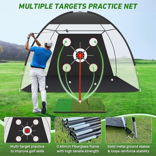 10x7FT Golf Net with Practice Mat - Indoor/Outdoor Training Aid