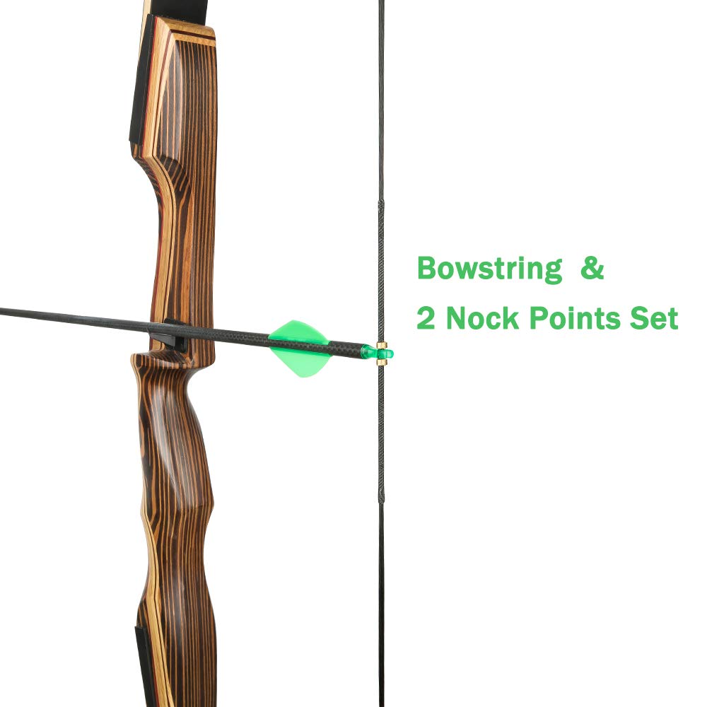 Deerseeker Archery Bow String Replacement with Finger Protector & 2 Nock Points Dacron Bowstring 12, 14, 16 Strands Bow Accessories for Recurve Bow Traditional Longbow （12-AMO 48"）