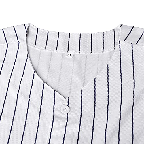 Men's Blank Baseball Jersey - Short Sleeve Button Down - XX-Large White Stripe