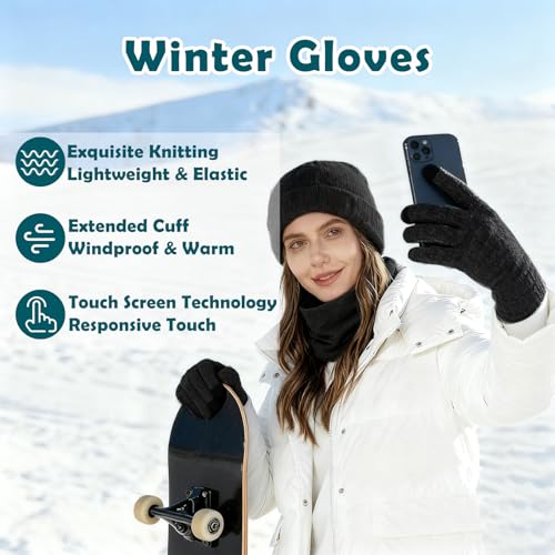 Winter Hat, Neck Gaiter & Gloves Set - Black Thermal Accessories