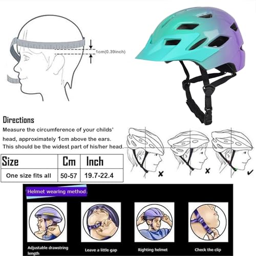 Kids Bike Helmet with LED Light - Glossy Blue Purple, 50-57 cm