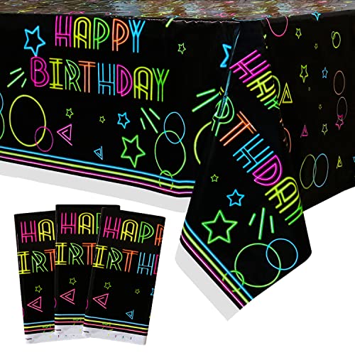 3 Pack Neon Plastic Tablecloths - Glow Party Decorations 51"x86.6"