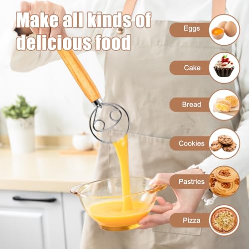 Danish Dough Whisk - 13-Inch Stainless Steel Mixer with Brush