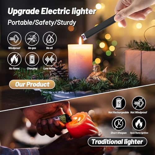 Electric Candle Lighter - Windproof with Lock & LED Display - Black