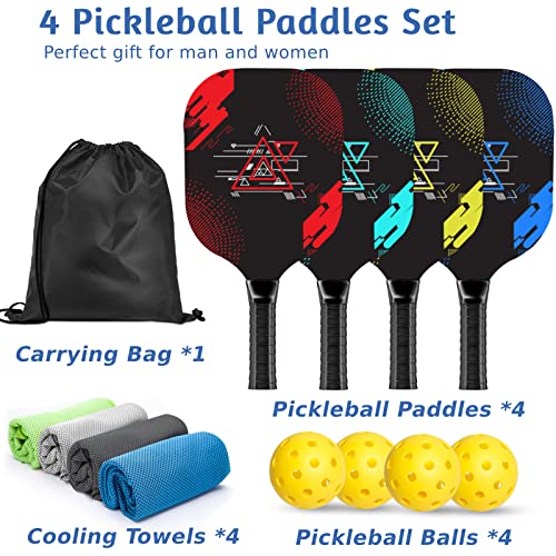 Premium Pickleball Paddle Set - 4 Wood Paddles, 4 Balls & Towels