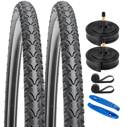 YunSCM 700x38C Bike Tires - Black 01 for Road, Gravel, Hybrid Bikes - 2 Pack