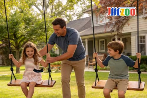 JMZOO Dark Brown Wooden Swing with Adjustable Climbing Rope & Tree Straps