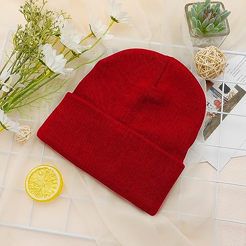 Winter Beanie for Men and Women - Red Knit Hat