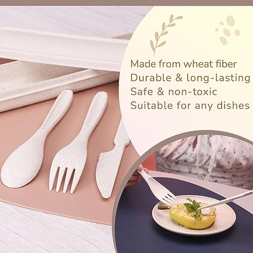 Wheat Straw Travel Utensils Set - Eco-Friendly Kids Cutlery - Beige