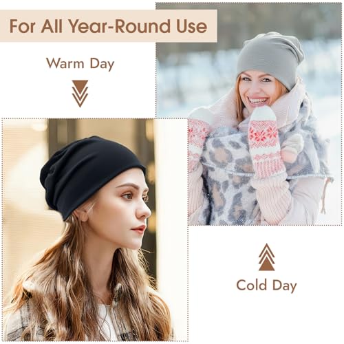 Cotton Slouchy Beanie for Men & Women - Large, Black + Light Off-white + Heather Grey + Navy Blue